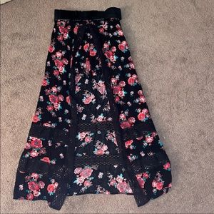 NoBo Maxi Floral high low skirt with belt